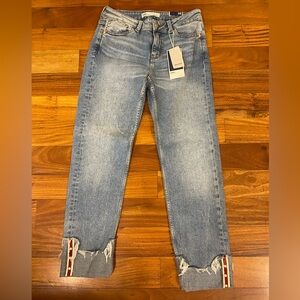 NWT Zara Basic Z1975 Denim Straight Leg Ankle Pearl Cuff Jean Size 06/38